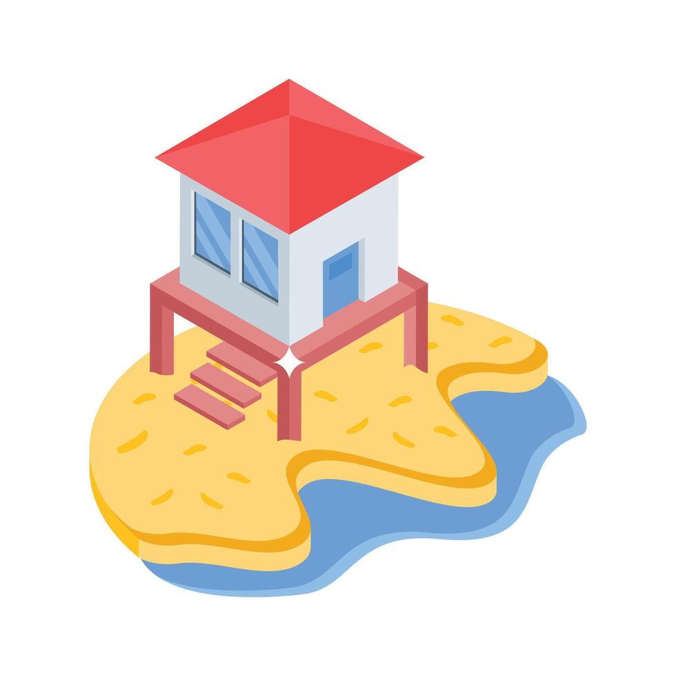 Grab this isometric icon of wooden beach cabin hut vector