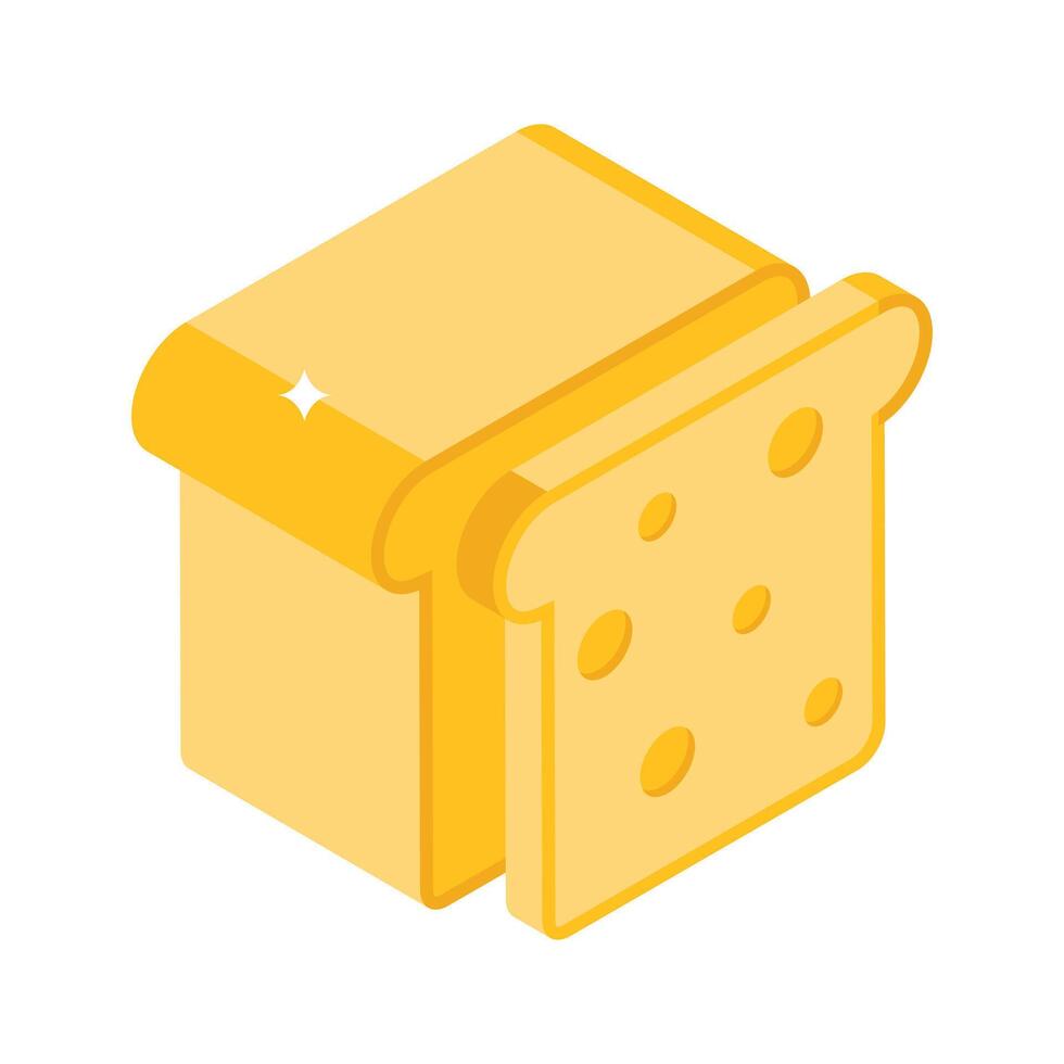 Trendy isometric icon of healthy brown bread slice vector