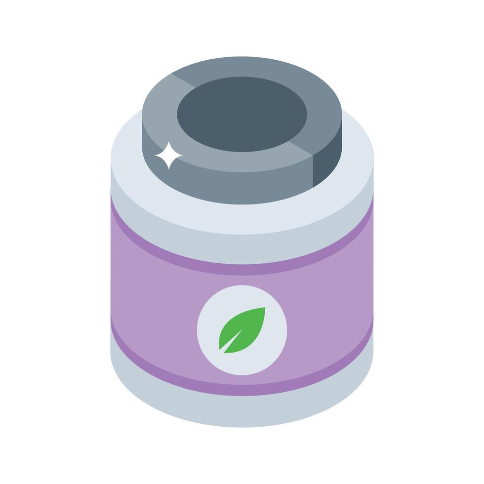 A modern isometric style icon of organic supplement bottle vector
