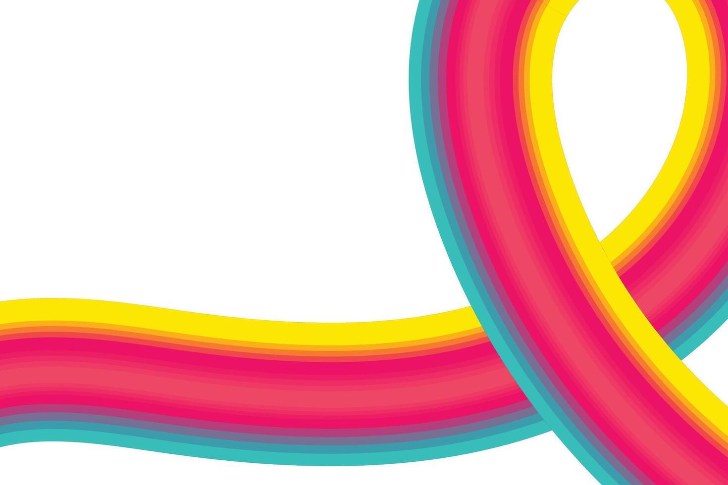 Bright and vibrant abstract ribbon curl rendered in 3D with colorful gradient tones. Positioned on a white background, this design offers a modern, creative, and eye-catching digital style layout. vector