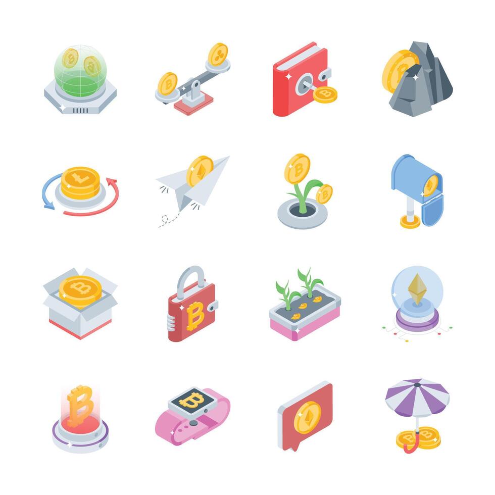 Grab this modern collection of data service isometric style icons. vector