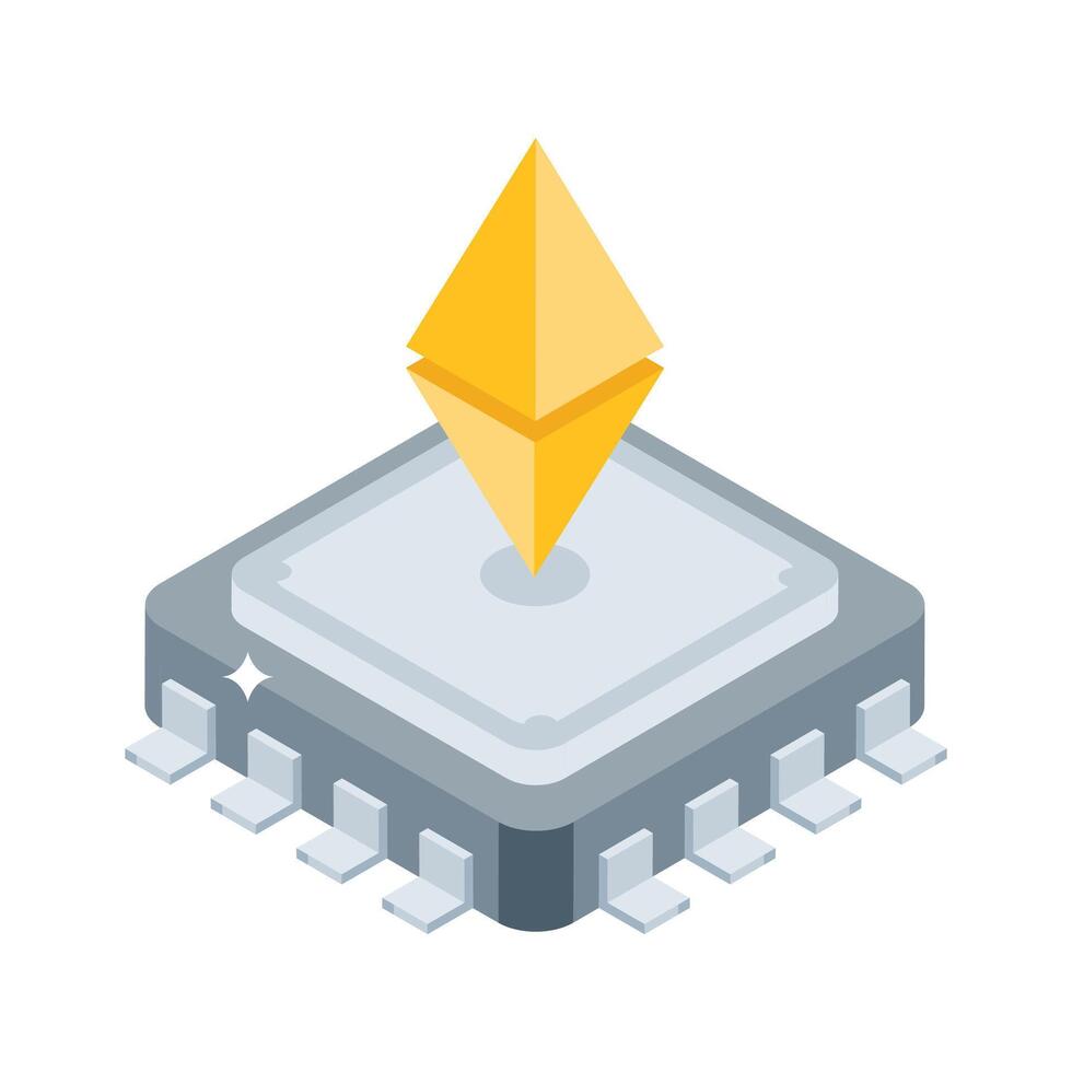 Discover this isometric icon of ethereum processor vector