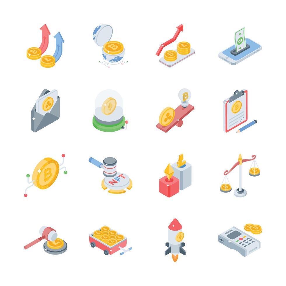 Handy bundle of data backup and database isometric style icons. vector