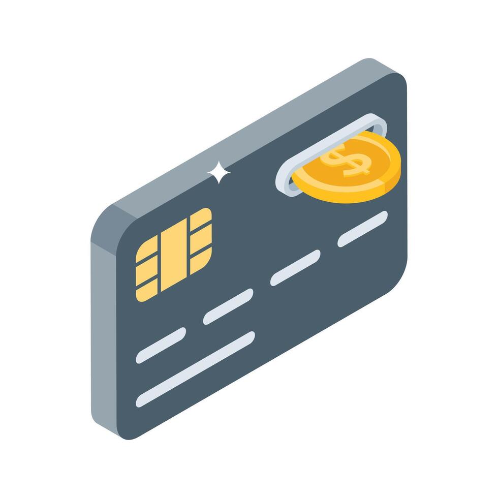 A stylish isometric style icon of bitcoin card payment vector