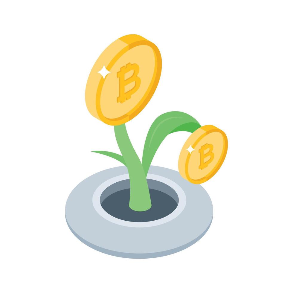 An exciting isometric style icon of bitcoin investment vector