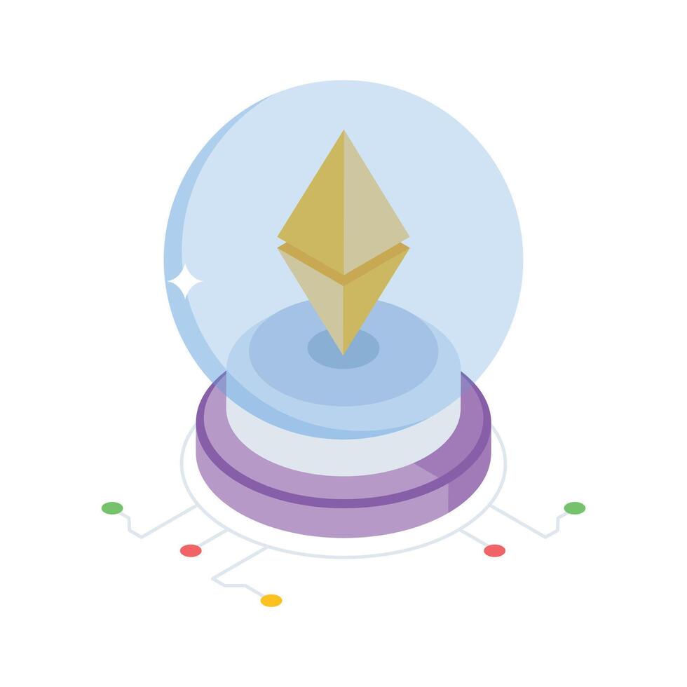 A captivating isometric icon showing ethereum future tech vector
