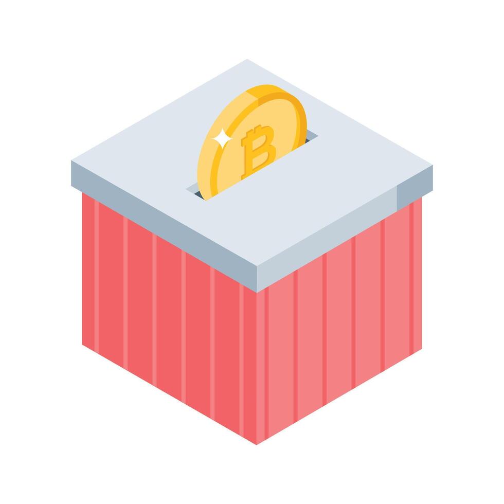 Take a glance at this isometric style bitcoin box icon vector