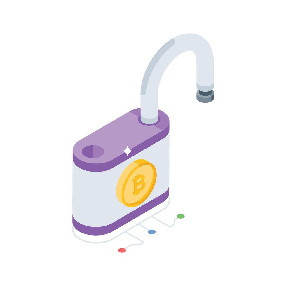 Here is an isometric style icon of bitcoin lock feature vector