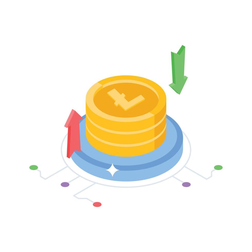 A captivating isometric icon featuring litecoin trading analysis vector