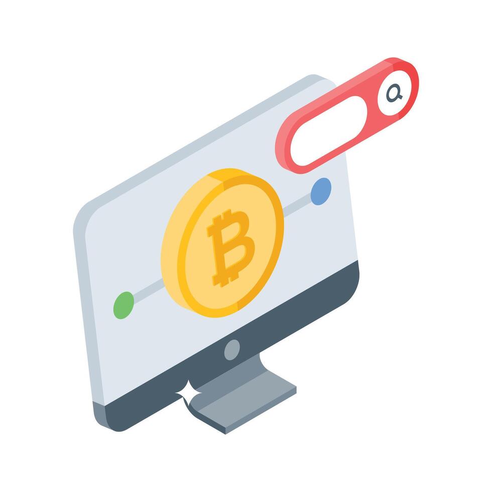 A modern isometric icon showing online bitcoin transaction flow vector