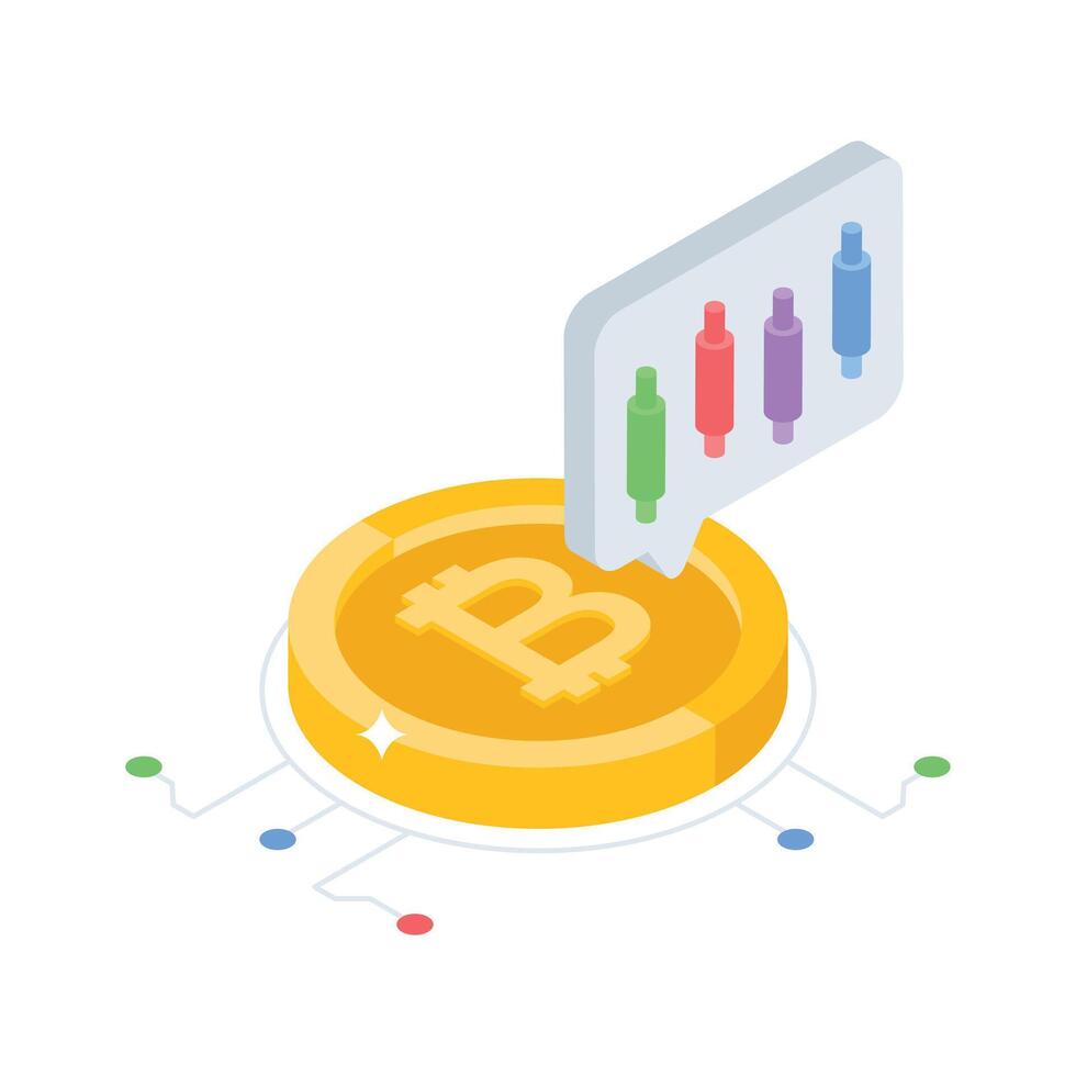 A premium isometric icon showing bitcoin market trend view vector