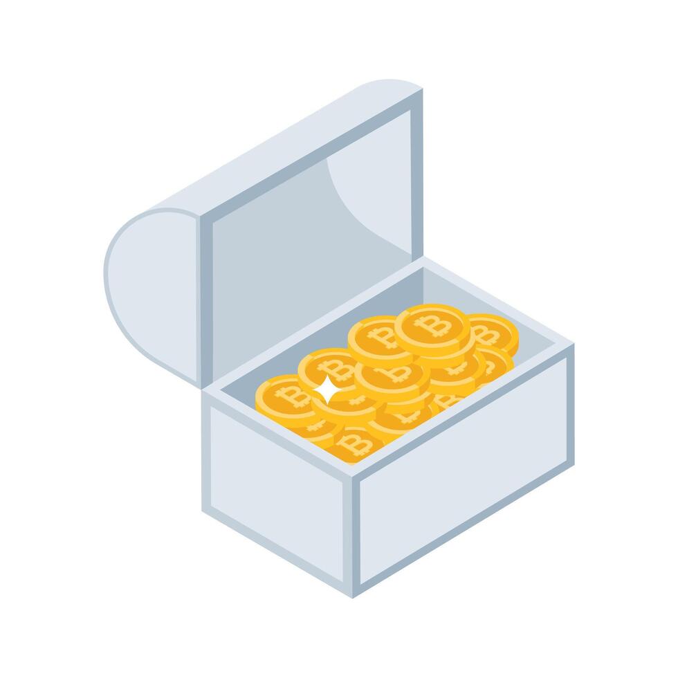Have a look at this isometric icon of bitcoin treasure box vector