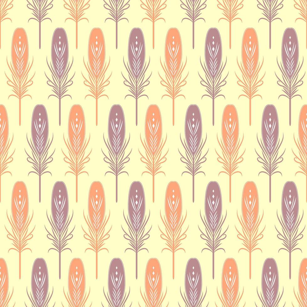 Seamless pattern with feathers in retro style. Soft colors. Can be used to web design, fabric design, decorative paper, etc. vector