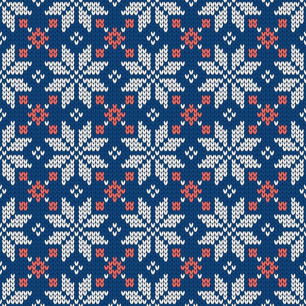 Scandinavian knitted seamless pattern. Norwegian native style sweater with snowflakes. Wool texture. Winter holiday backgrounds, illustration. vector