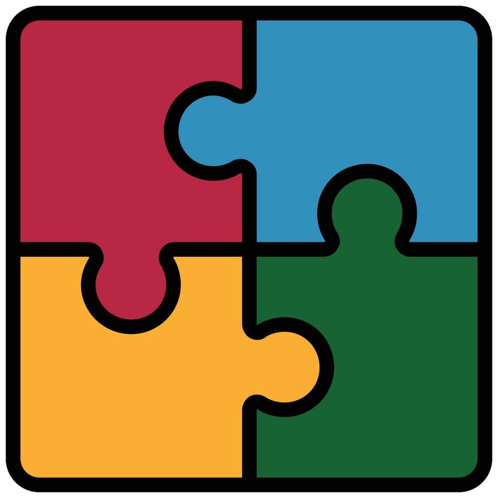 Puzzle Icon, Outline Flat Design Icon Symbol, Education School Icon. vector
