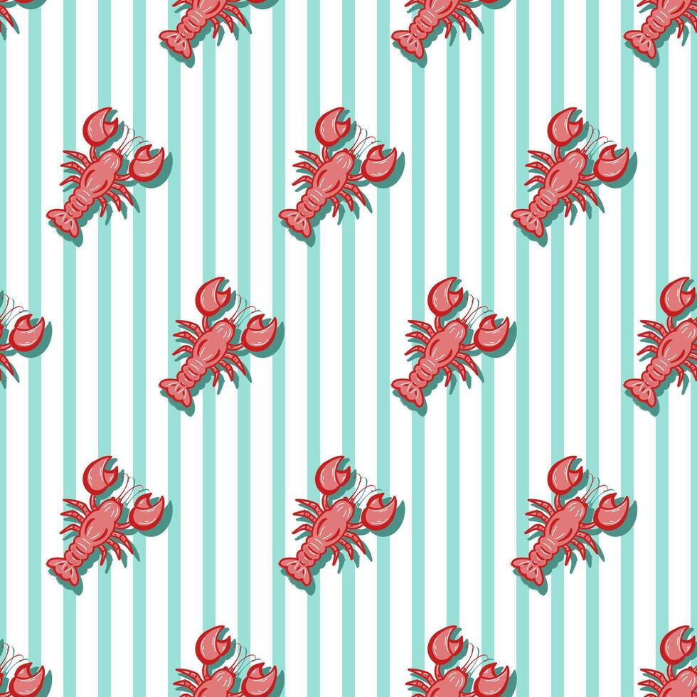 Hand drawn seamless pattern of lobster. vector