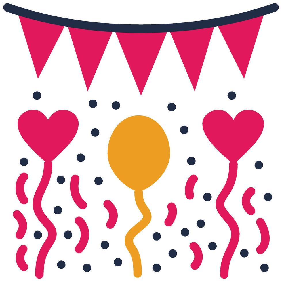 Garland And Balloon Flat Design Icon, Black And White Flat Design Icon Symbol vector