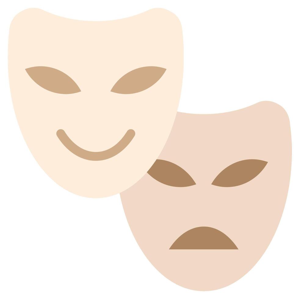 Theatre Mask Flat Design Icon, Black And White Flat Design Icon Symbol vector