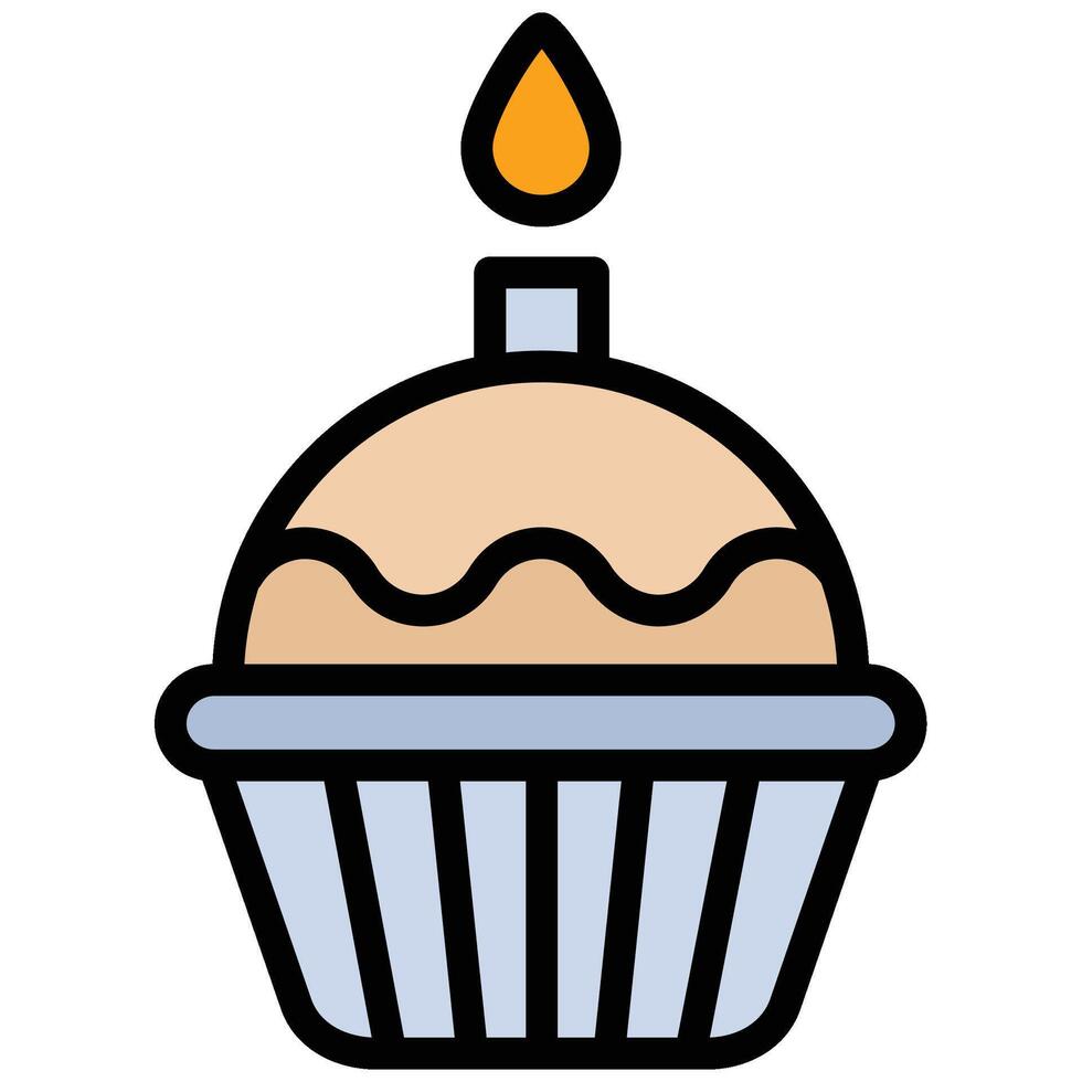Candle Cake Outline Flat Design Icon, Black And White Outline Flat Design Icon Symbol vector