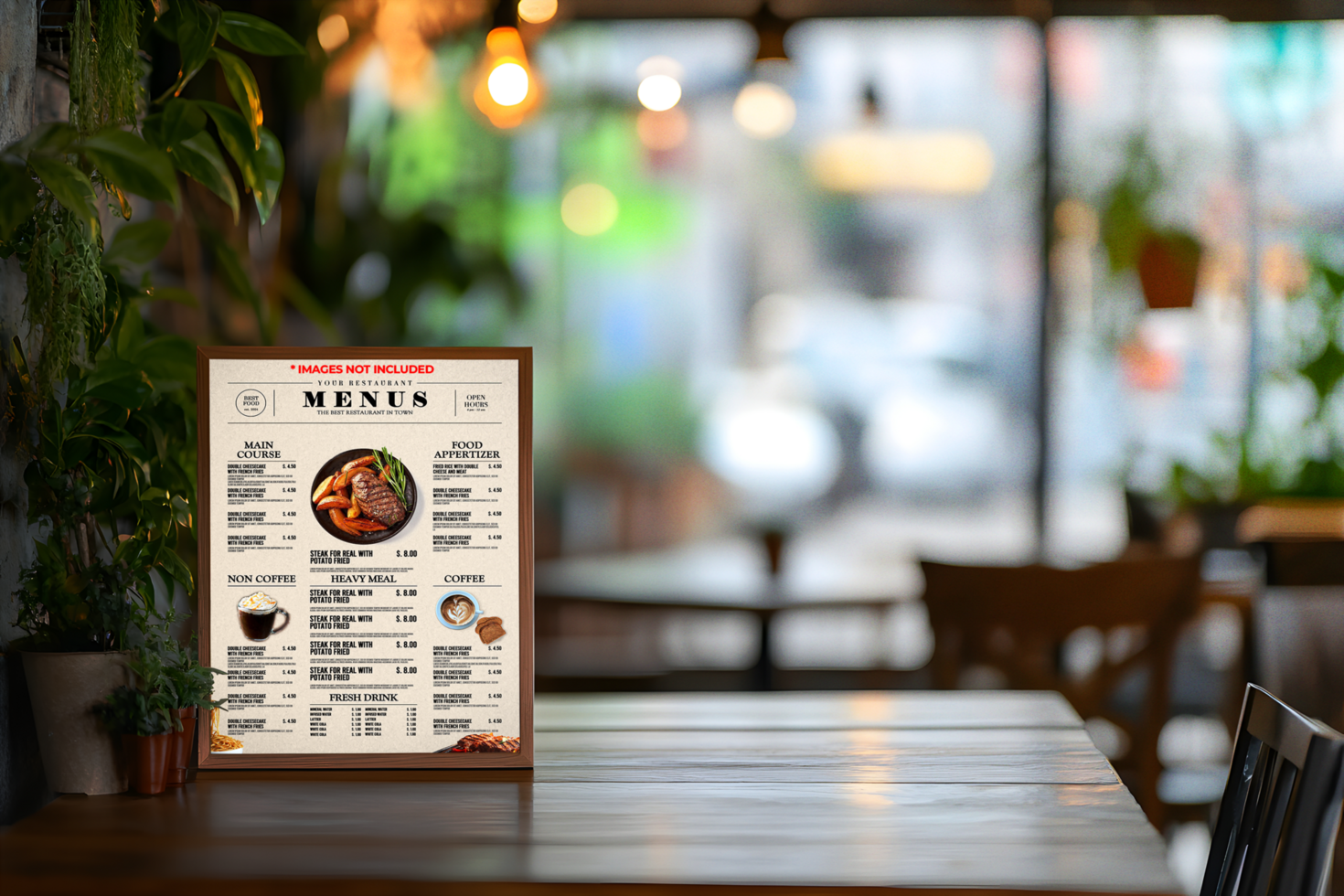 Cafe Menu Mockup on a Wooden Table psd
