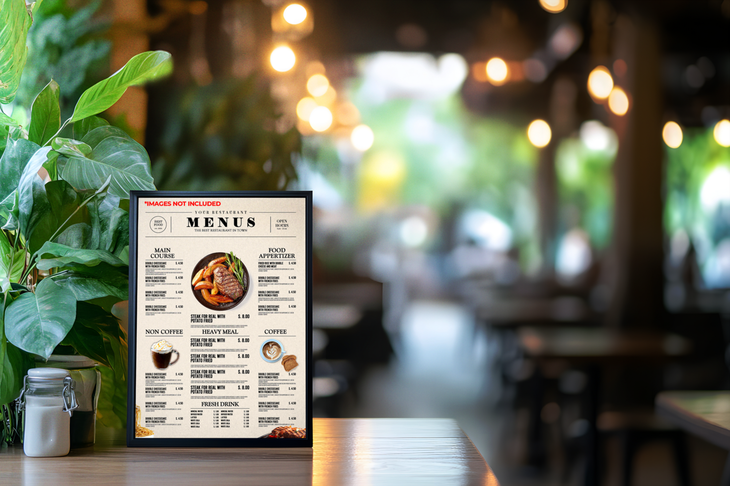 Restaurant Menu Mockup with a Bokeh Background psd