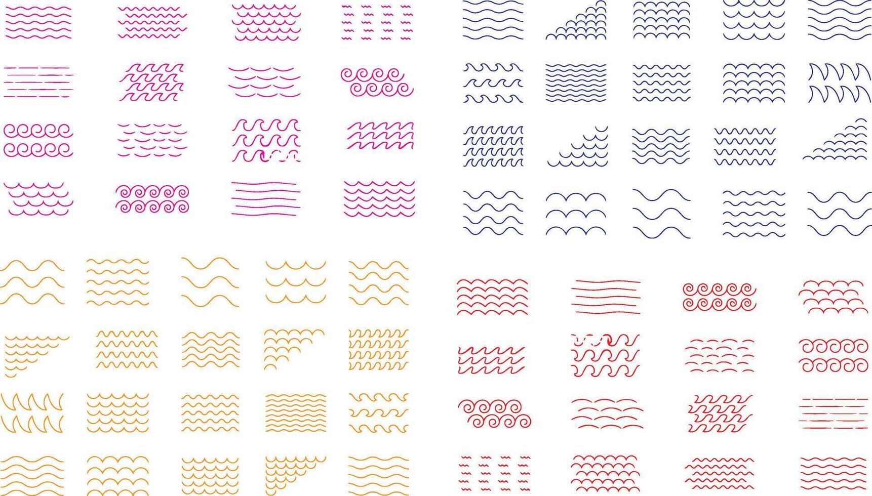 a set of different colored waves and wavy lines vector