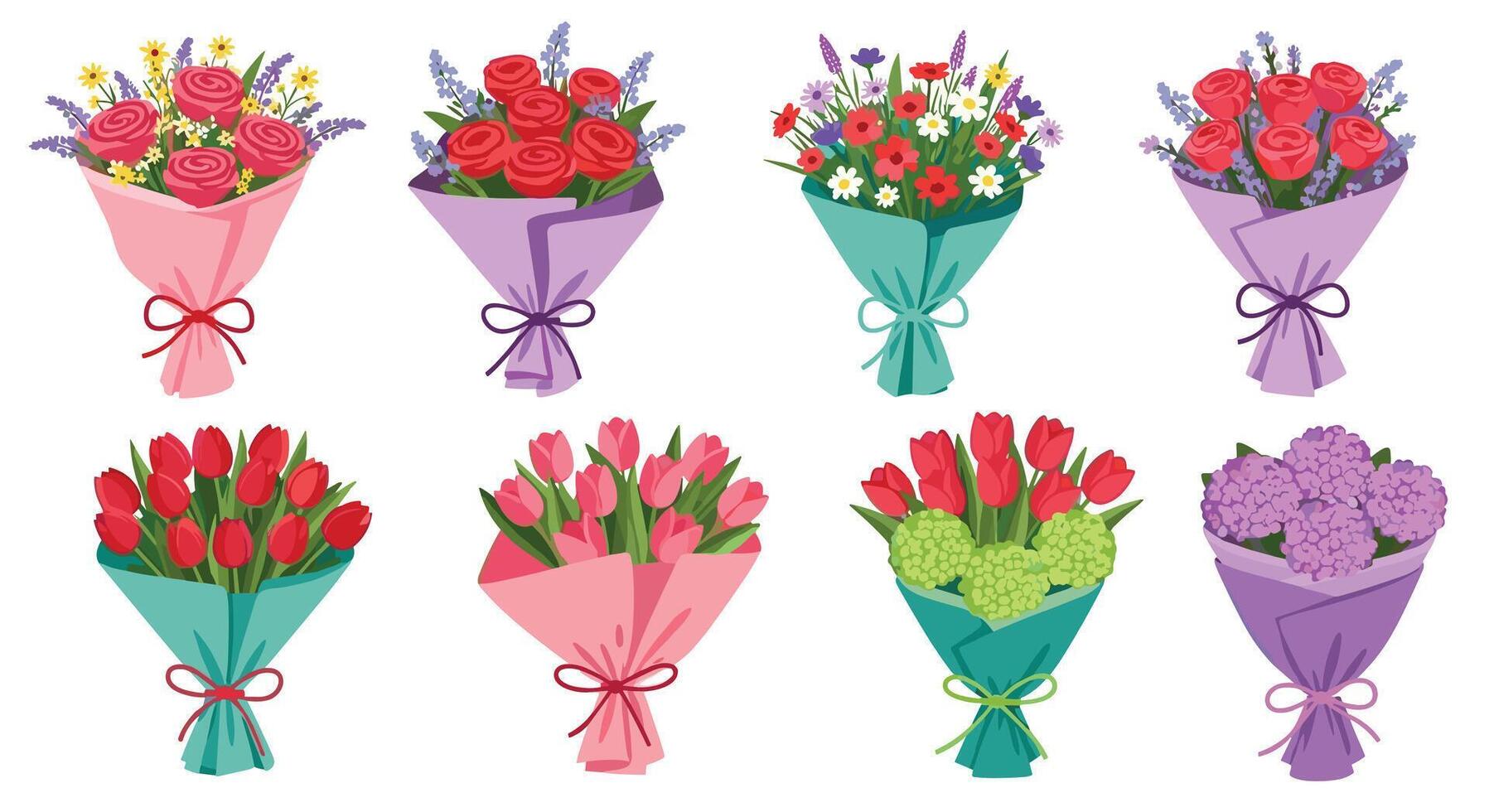 A Charming Collection of Pixel Art Flower Bouquets for Various Celebrations and Occasions vector