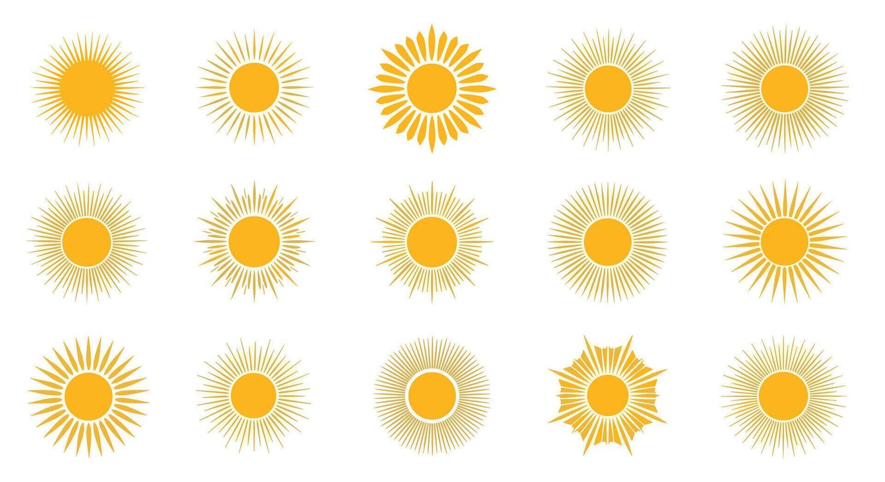 A Collection of Sunburst Inspired Designs Expressing Joy Light and Energy in Various Forms vector