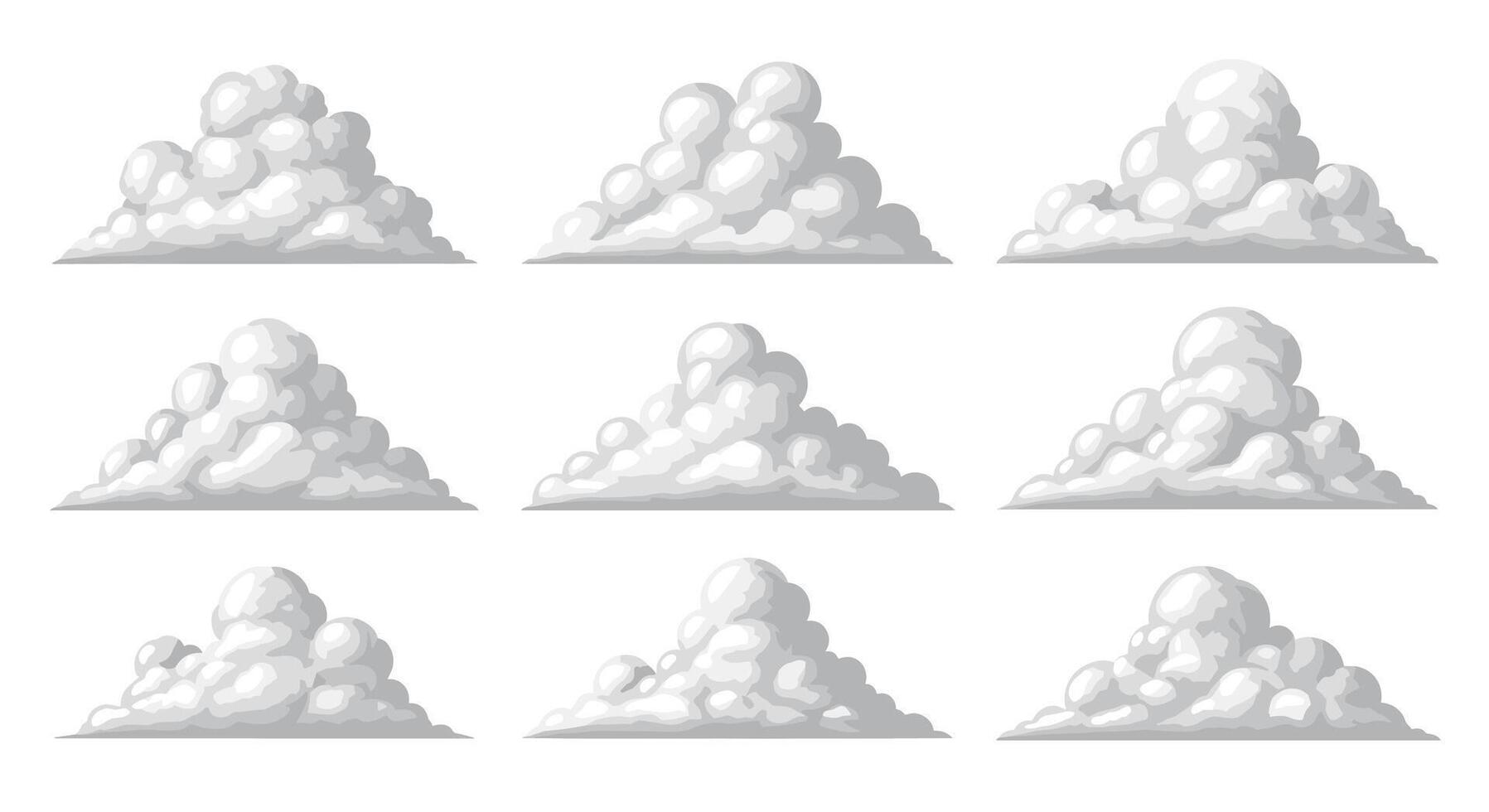 A Compilation of Nine Different White Puffy Clouds Floating in the Sky Today vector