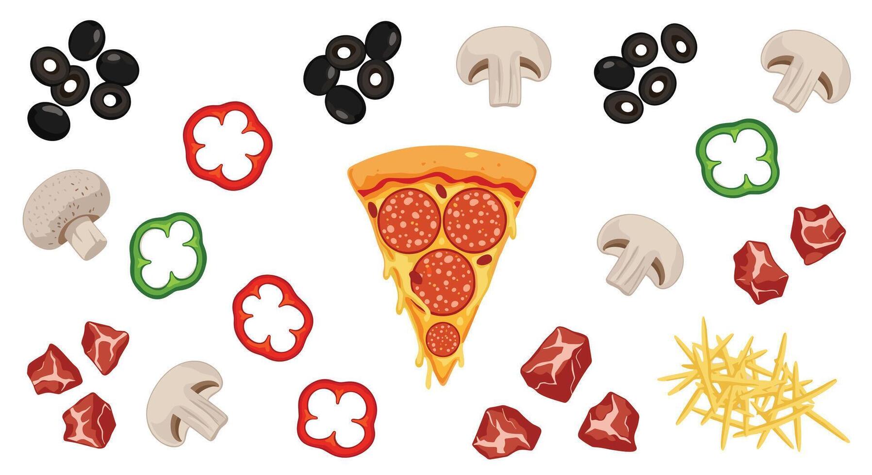 Delicious Pizza Slice Surrounded by Fresh Ingredients Makes Mouthwatering Appetizing Presentation vector
