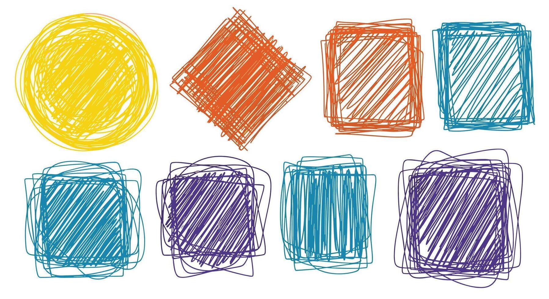 Abstract Colorful Shapes with Hand Drawn Scribble Texture for Art Education Projects vector