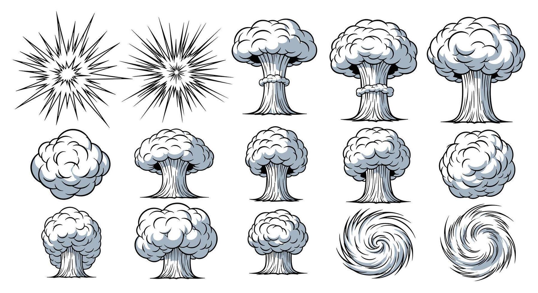 Stages of Explosion Various Clouds of Smoke Rising in the Air From Impact vector