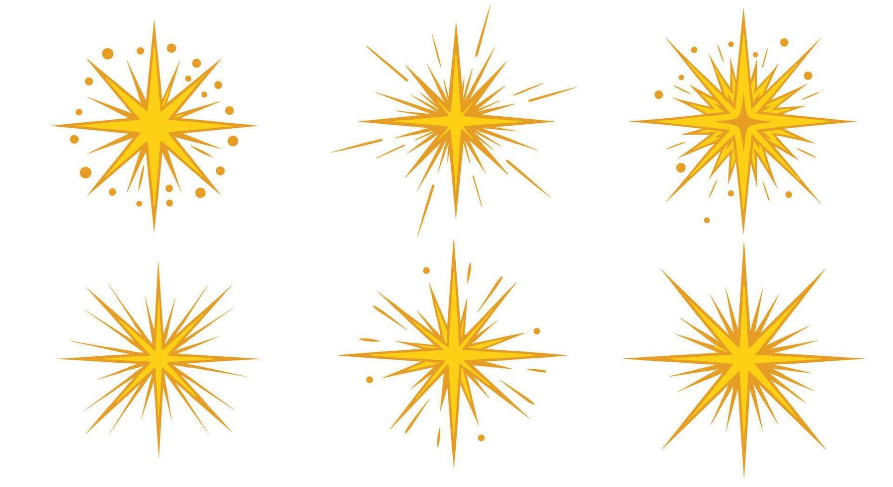 Variety of Golden Geometric Starbursts for Graphic Design and Artistic Composition Elements Set vector