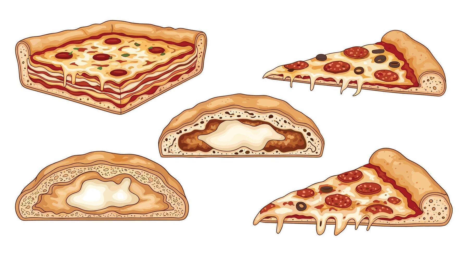 Delicious Pizza Compilation A Culinary Journey Through A World of Italian Flavors vector