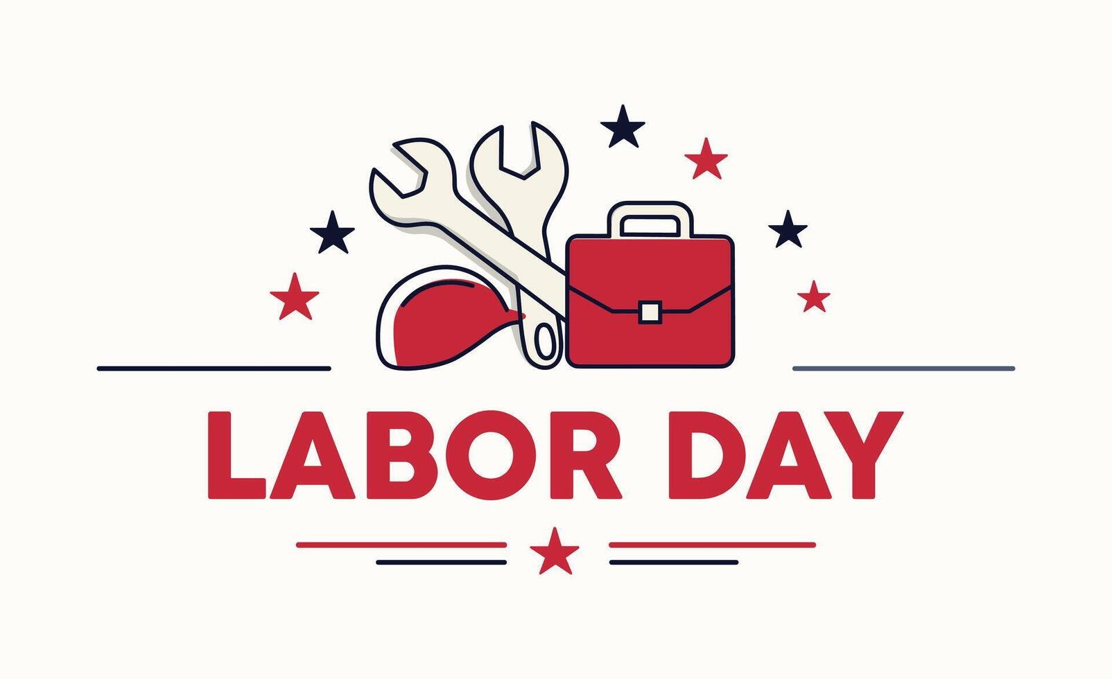 Minimalist Labor Day Wrench Helmet Briefcase with Stars USA Clean Design vector