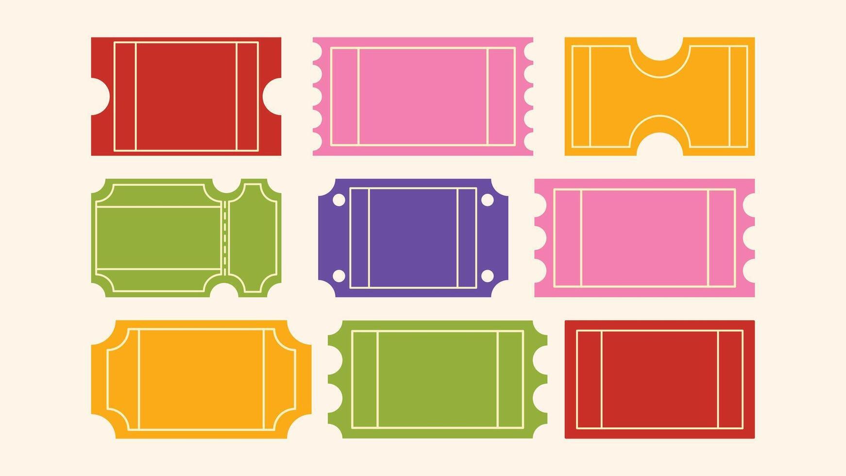 Retro doodle ticket frames and coupons hand-drawn set for marketing, giveaways, discounts, and party access vector