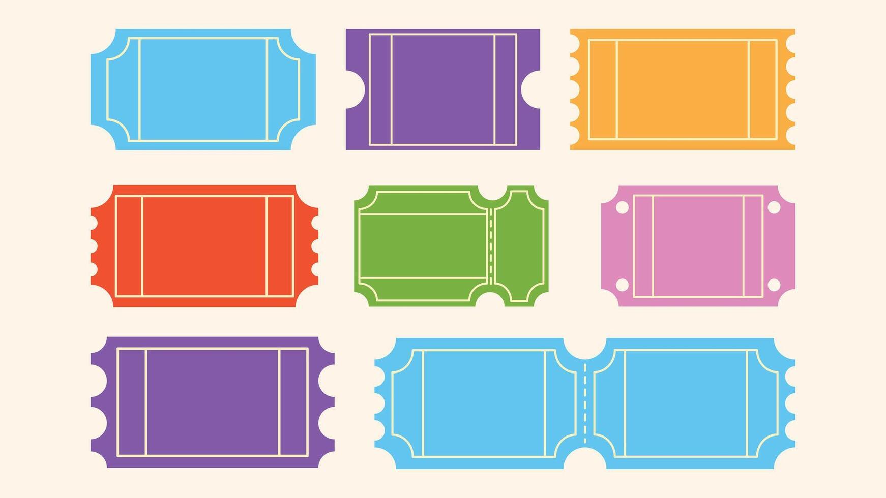 Hand-drawn voucher and ticket designs in groovy retro cartoon style perfect for events, coupons, discounts and reward cards vector