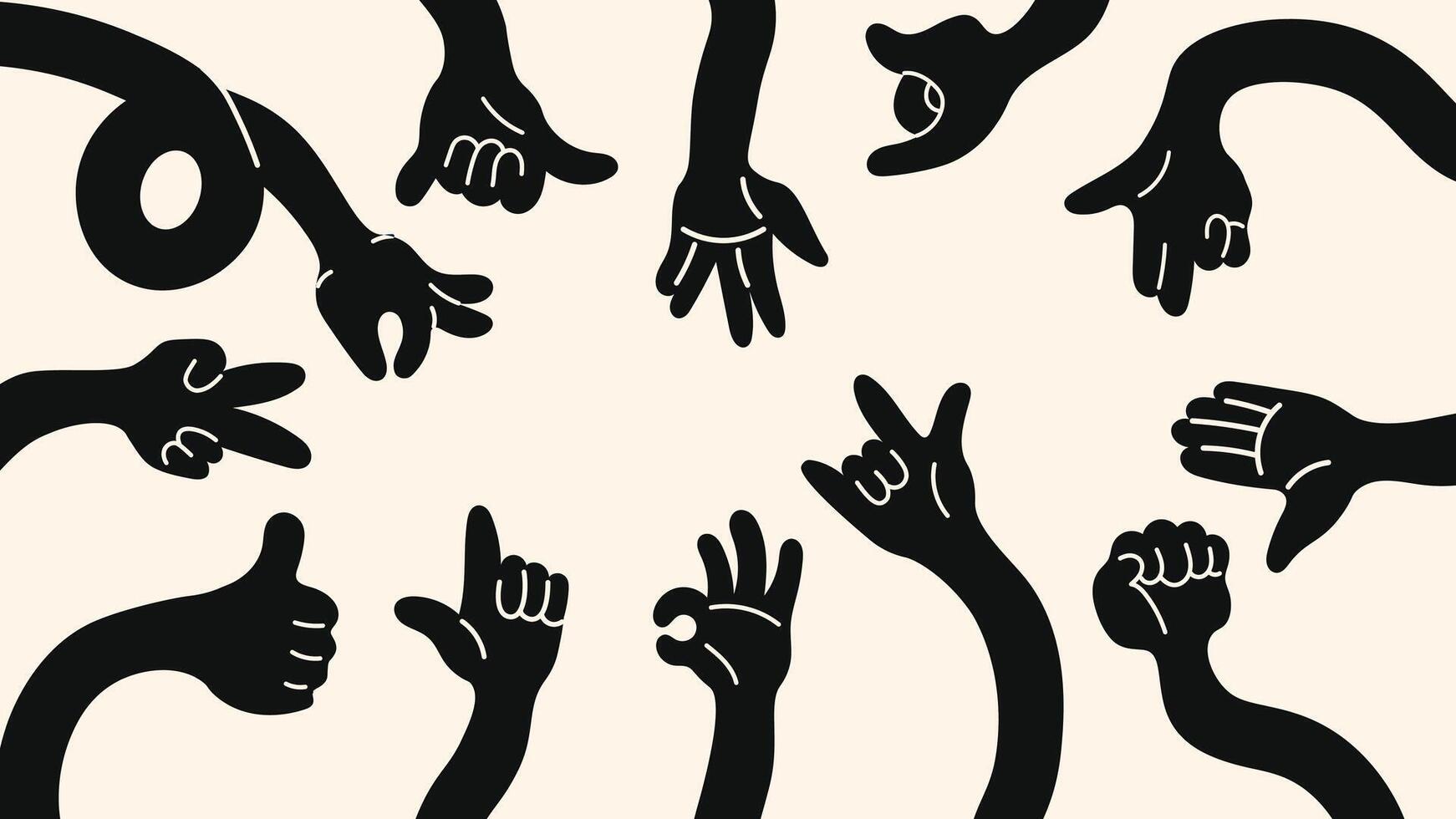 Trendy retro cartoon hand illustrations funky doodle style, colorful gestures vector