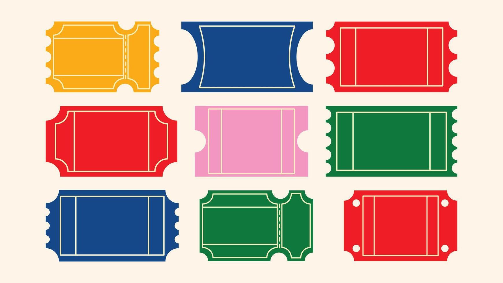Retro doodle ticket frames and coupons set for marketing, giveaways, discounts, and party access vector