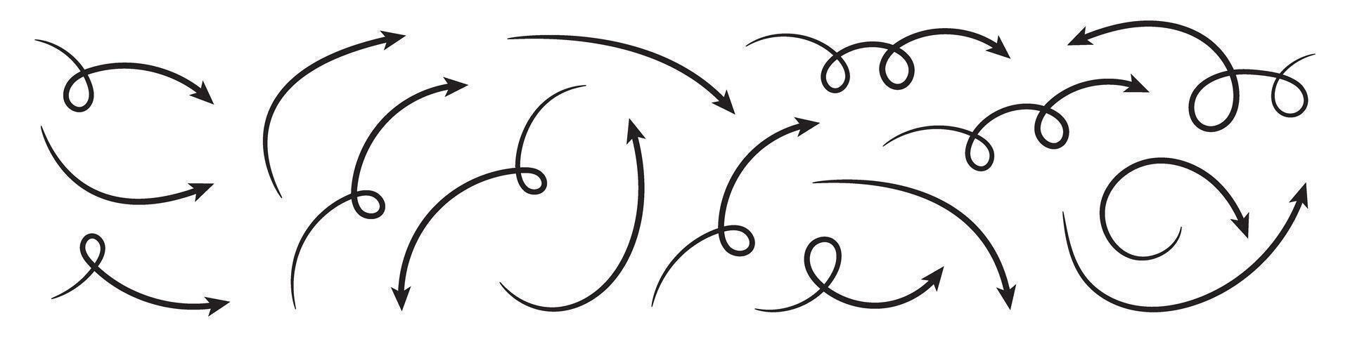 Hand drawn curved arrow. vector