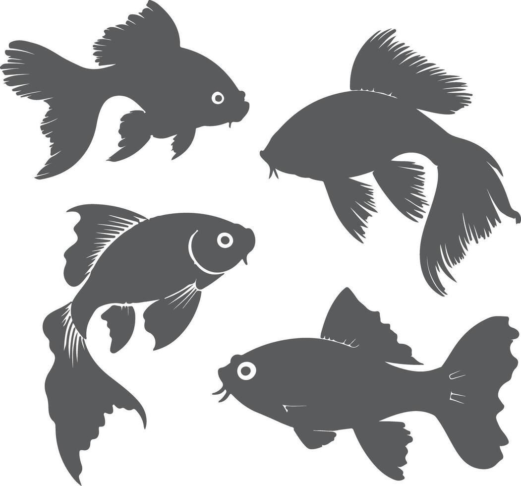 Four Gray Fish Silhouettes Aquatic Life Set Dark Gray Color Palette Simple Design Elegant Style Graphic Illustration vector