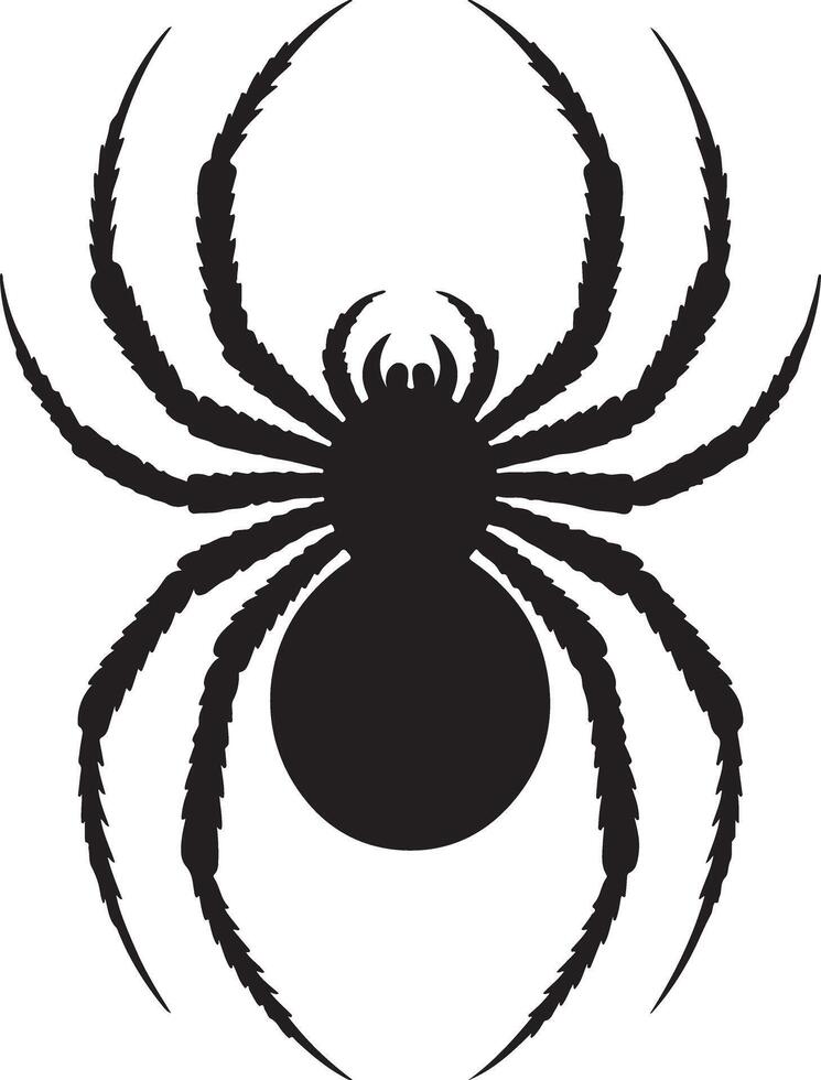 Black Silhouette of a Spider with Eight Legs and Detailed Leg Segmentation Each Leg Shows Individual Bristles or Spines The Spider Body is Round vector