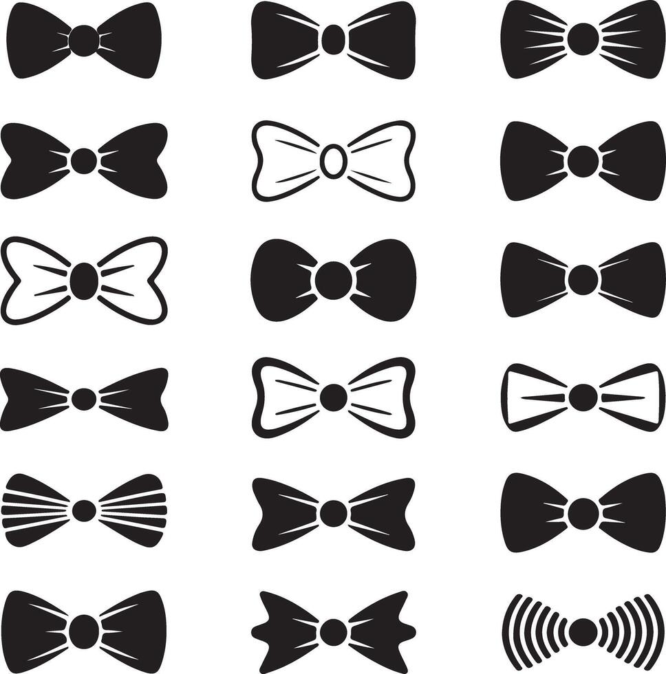 Collection of Black and White Bow Tie Silhouettes Various Styles Simple Icons Set bowties vector