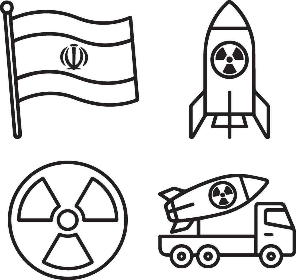 Iran Flag and Nuclear Power Line Icons vector