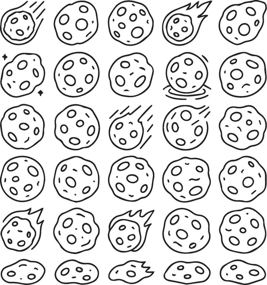 Asteroid and Space Object Line Icons Set vector