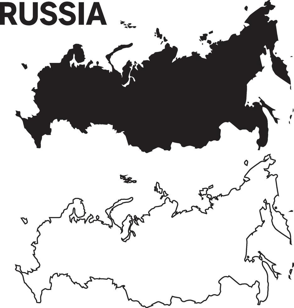 map of russia silhouette and line art vector
