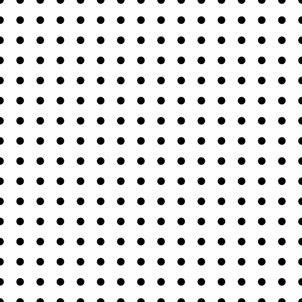 Black polka dots on white background in a repeating pattern, simple and clean design vector