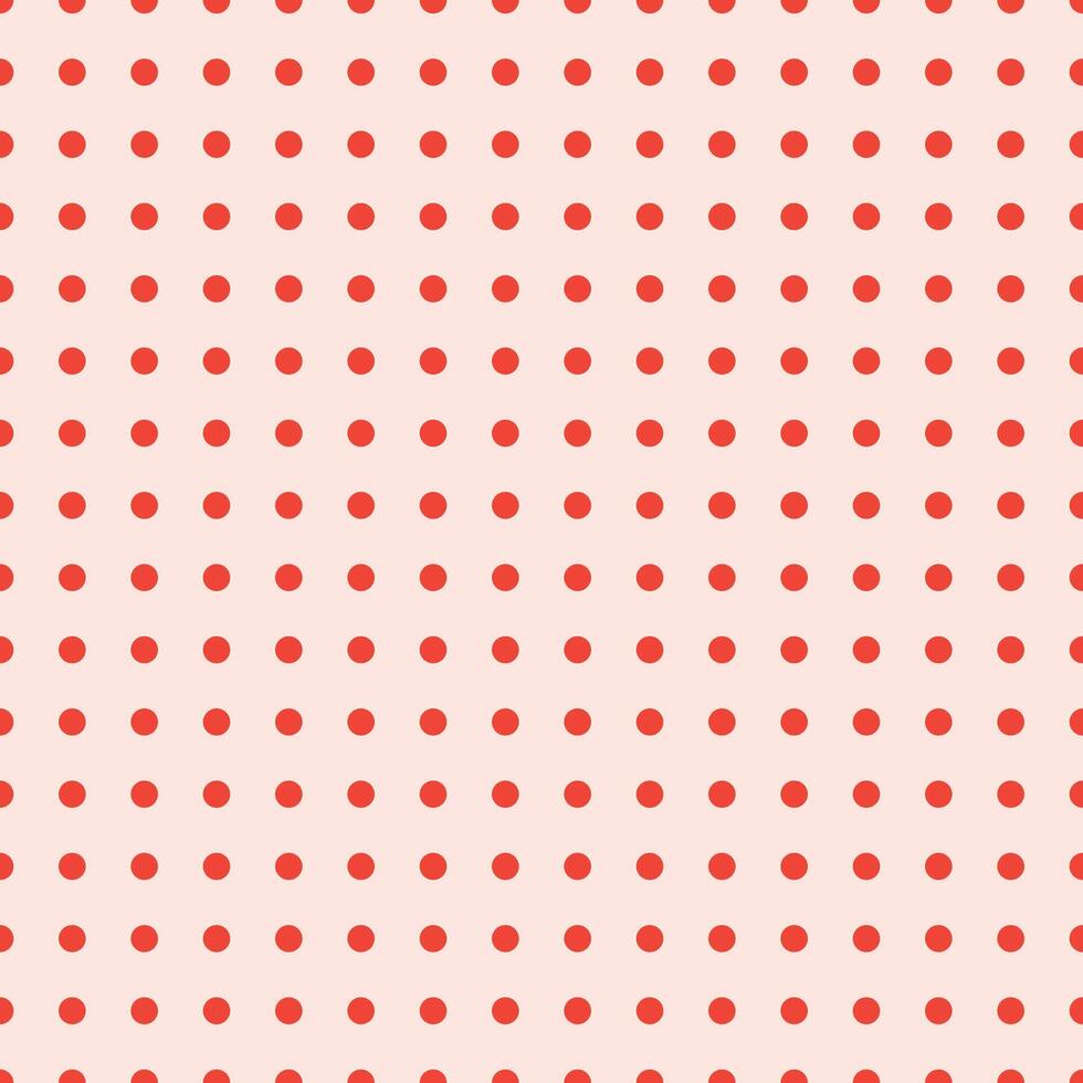 Retro Coral Polka Dot Pattern on Pale Pink Background, Seamless and Repeating vector