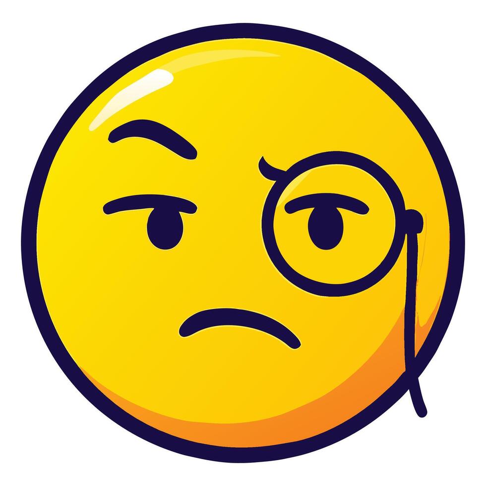 Colorful Monocle Face Emoji with Raised Eyebrow and Inquisitive Smirk on White Background vector