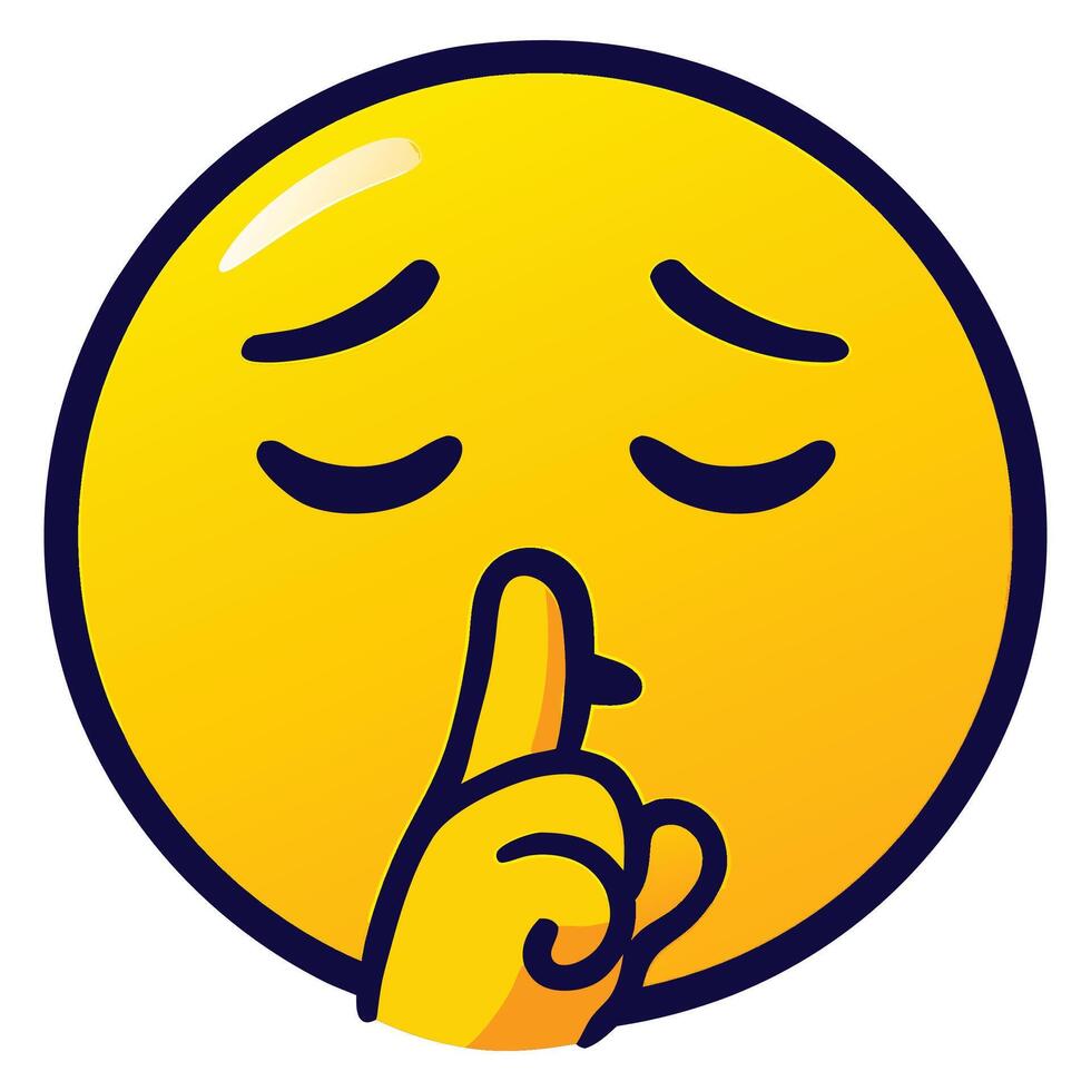 Colorful Shushing Face Emoji with Finger on Lips, Quiet Silence Expression, Cartoon Style Illustration on White Background vector